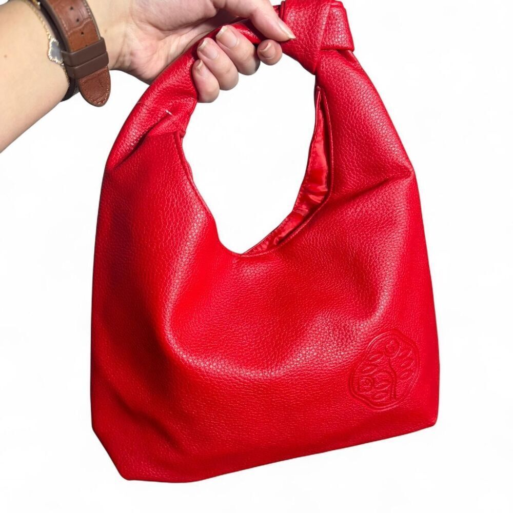 Shiseido Red leather Small Hobo bag embossed logo, NWOT Lightweight Shoulder bag